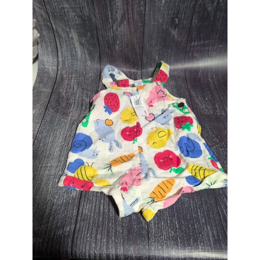 Old Navy Farm Print Sleeveless Short Romper Baby 6-12 Month *NWT* Food Animals